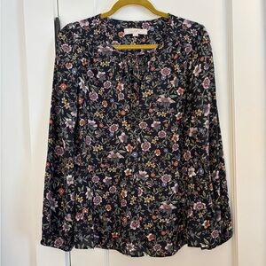 LOFT Women's Floral Blouse - Black and Purple